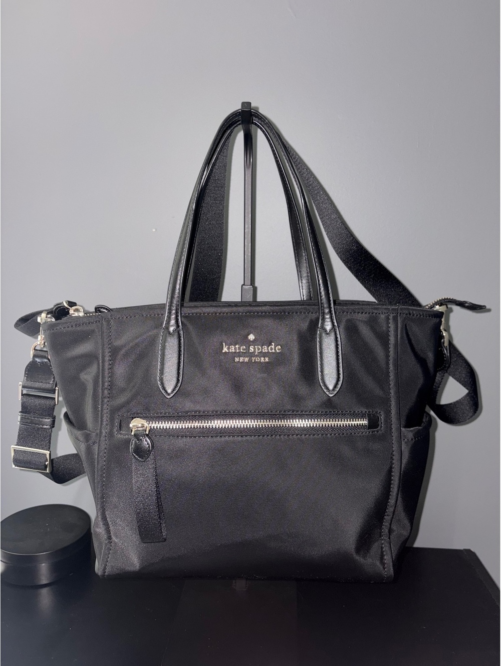 Kate Spade Chelsea Black Recycled Nylon Medium Satchel Crossbody Bag